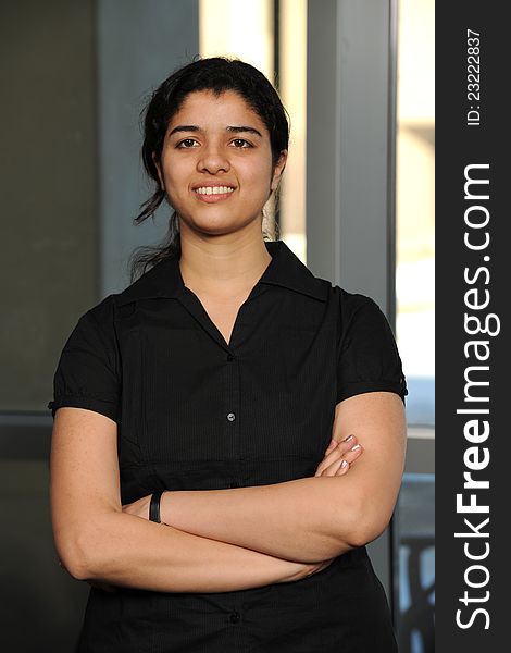 Young Indian Businesswoman inside an office building