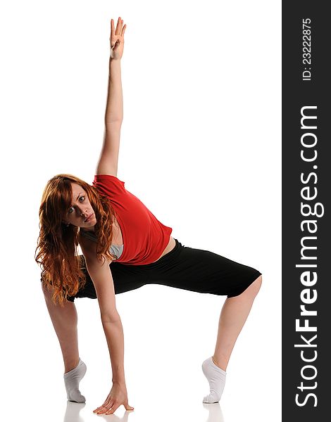 Hiphop Woman dancer performing  on a white background