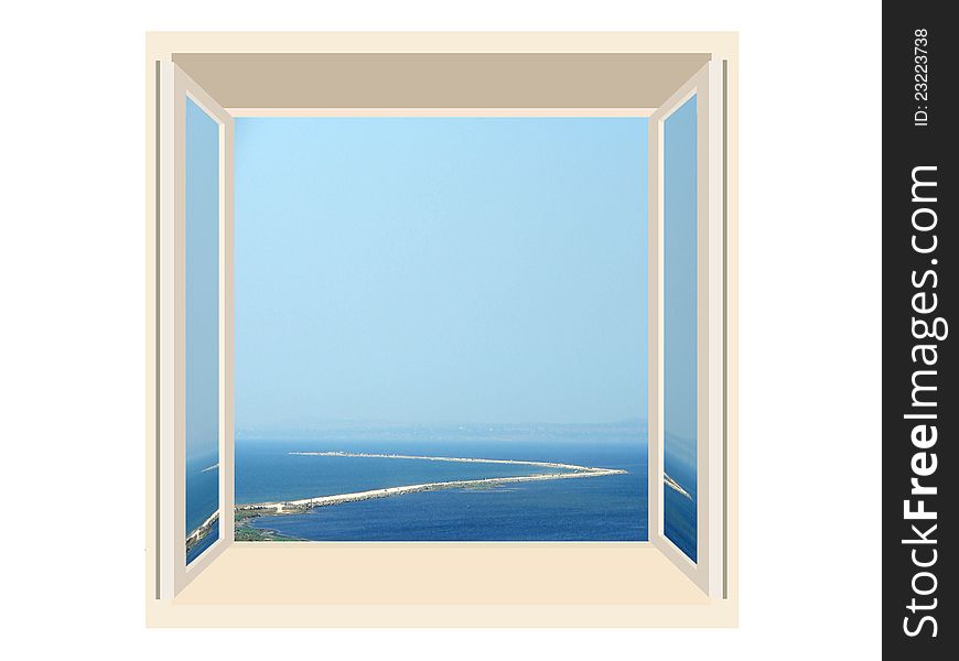 Window with a beautiful view of the sea. Window with a beautiful view of the sea