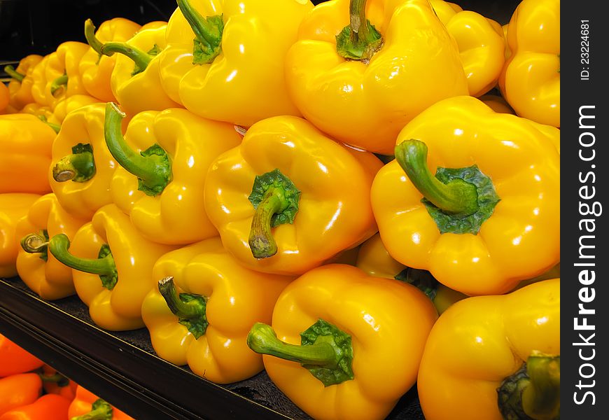 Peppers on display in supermarket. Peppers on display in supermarket