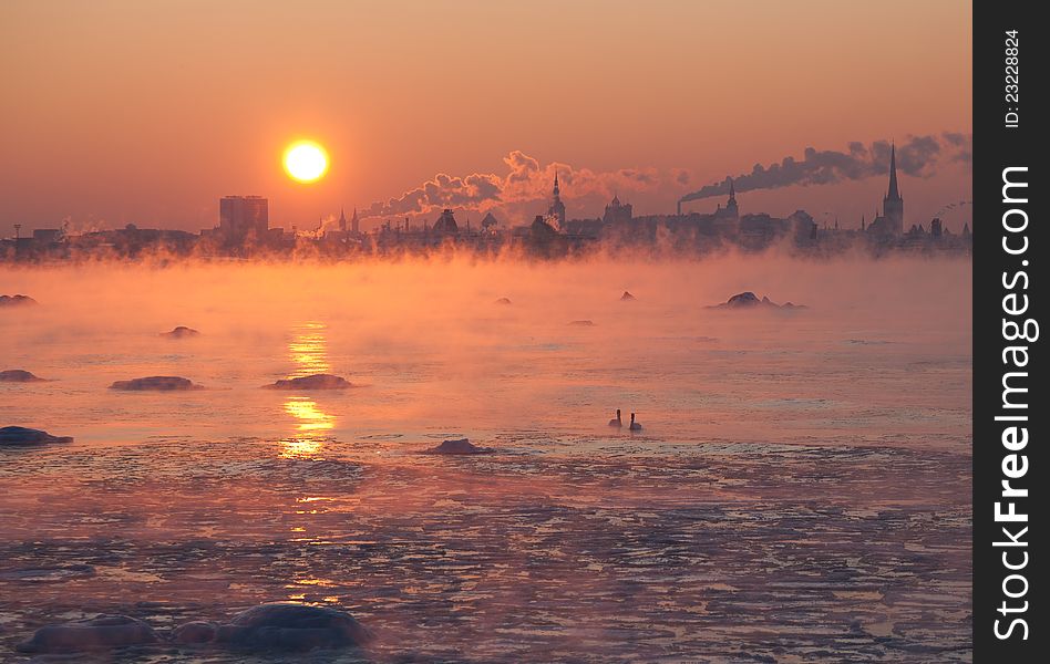 Tallinn skyline in winter