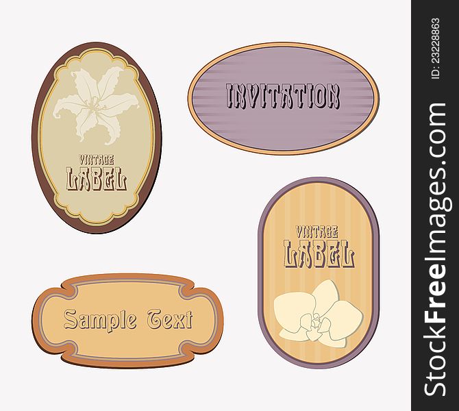 Set of retro labels in beige and purple tones. Set of retro labels in beige and purple tones