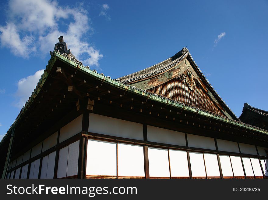 Nijo Castle building against blue skies with clouds