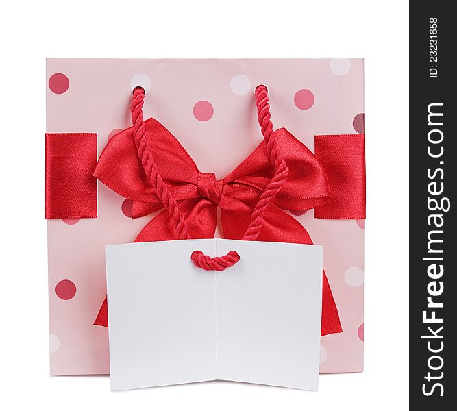 Gift bag with blank card  on white background