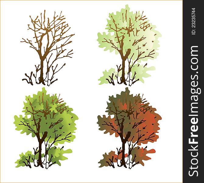 Deciduous tree during different seasons.Used a linear gradient.