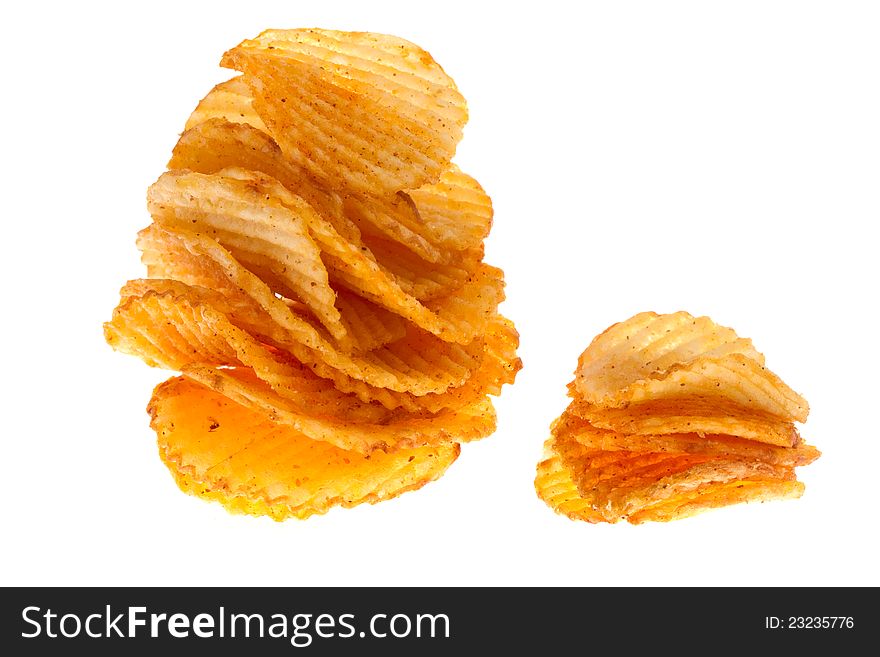 Potato chips on isolated . Potato chips on isolated .