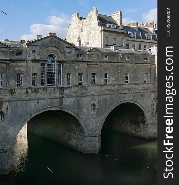 Historic Pulteney Bridge, Bath England. The bridge spans the River Avon and was completed in 1773.