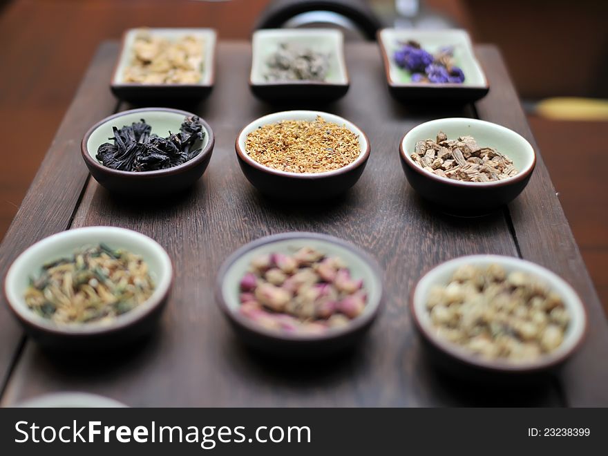 Different spices in pots,which taken in china