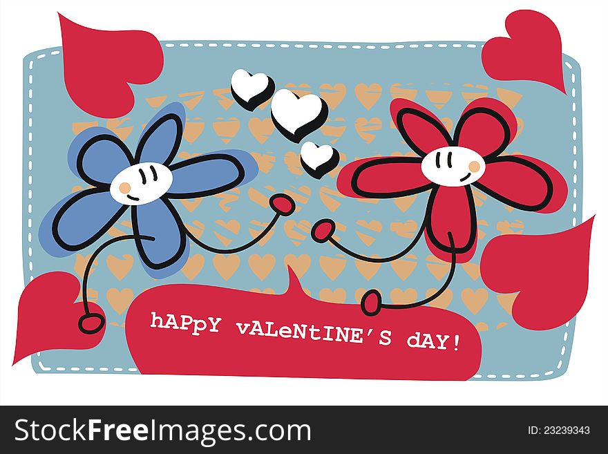 Cheerful Valentines Day card with flowers. Cheerful Valentines Day card with flowers