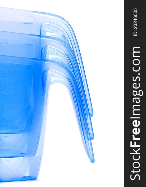 Blue transparent jug isolated on white background