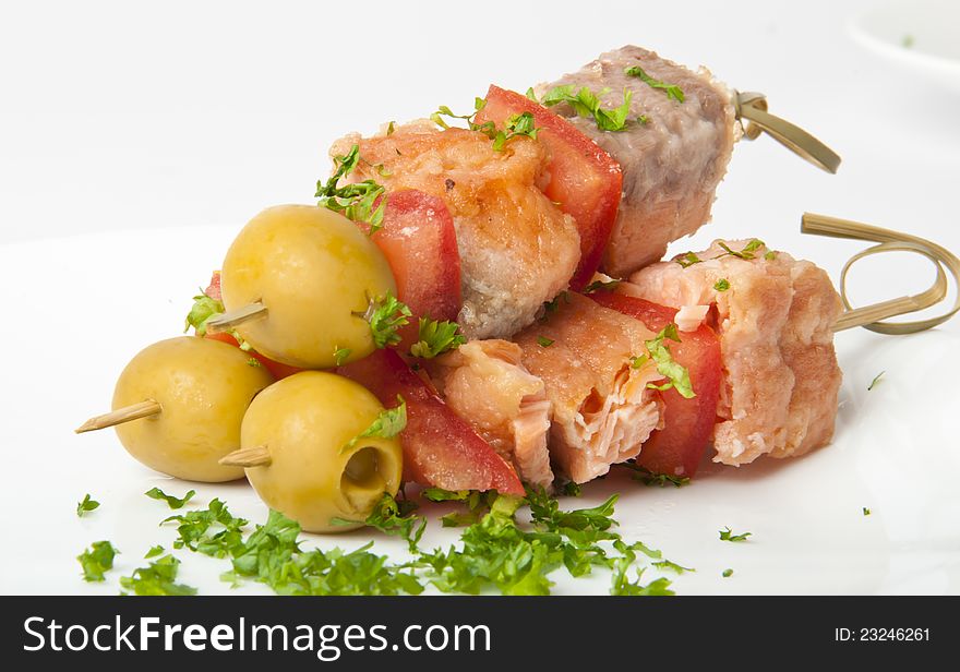 Close up of grilled salmon with vegetables