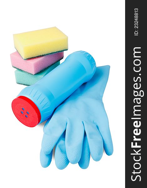 Set Of Cleaning, Rubber Glove, Plastic Bottle