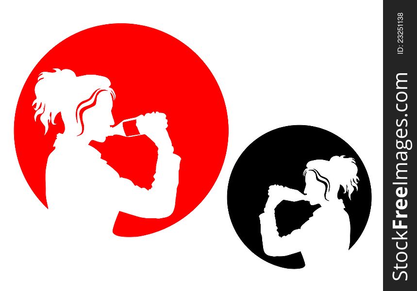 Pictogram - Woman drinking from a bottle. Pictogram - Woman drinking from a bottle