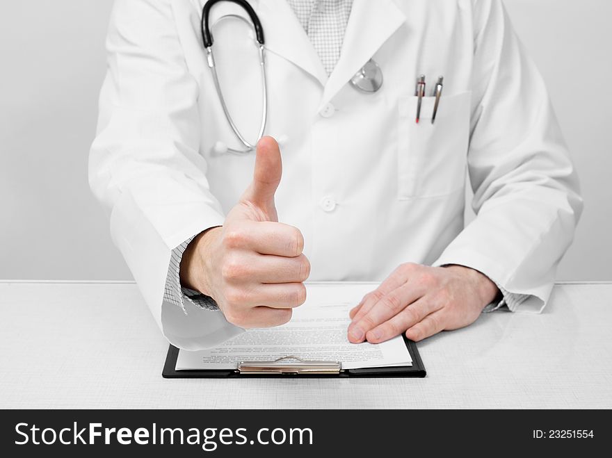 Young Doctor Showing Ok Sign With Thumb Up