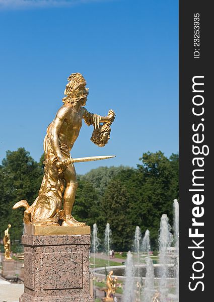 Peterhof, Grand Cascade, Perseus with the head of the Gorgon Medusa. Russia. Peterhof, Grand Cascade, Perseus with the head of the Gorgon Medusa. Russia