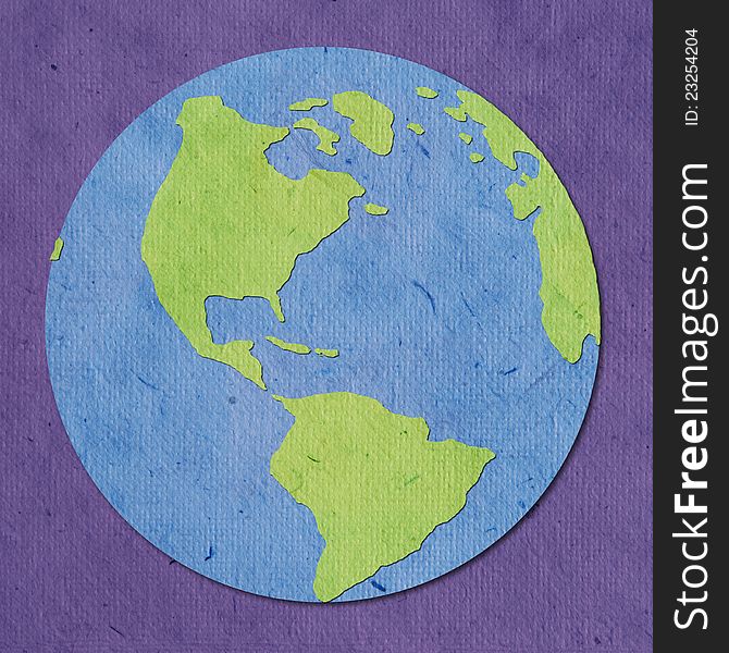 Isolate recycled paper earth on violet background