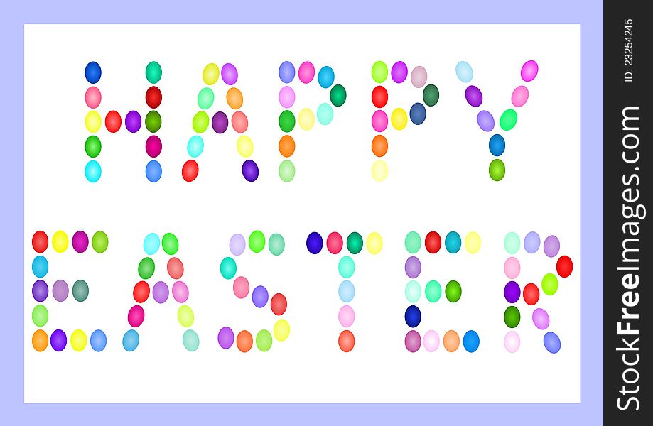 Happy Easter greeting spelled out with colored eggs.