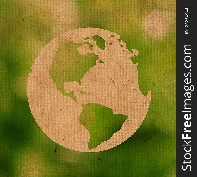 Isolate recycled paper earth on green background. Isolate recycled paper earth on green background