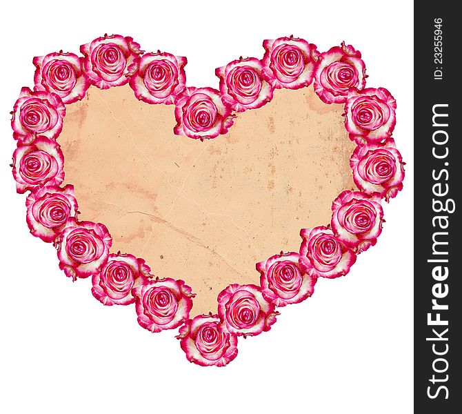 Creative Heart shaped rose frame on paper