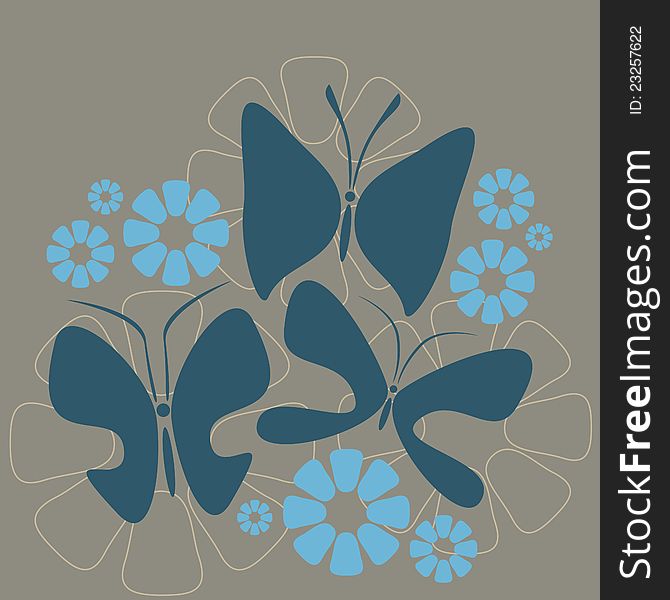 Fine background image with flowers and butterflies