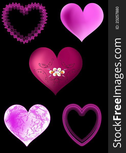 My illustration of five valentineÂ´s hearts. My illustration of five valentineÂ´s hearts