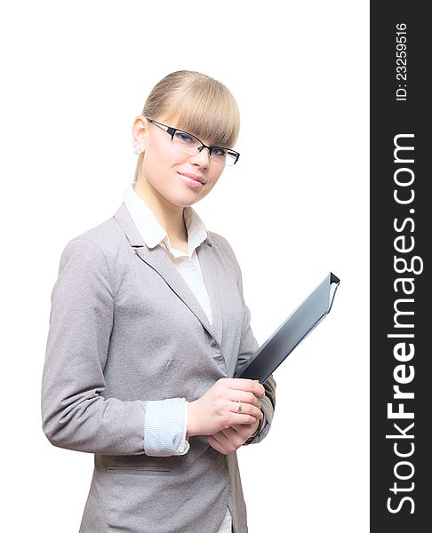 Beautiful Business woman in glasses holding folder. Beautiful Business woman in glasses holding folder