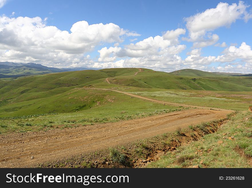 Gravel road in the Maluti Mountains in Lesotho. Gravel road in the Maluti Mountains in Lesotho