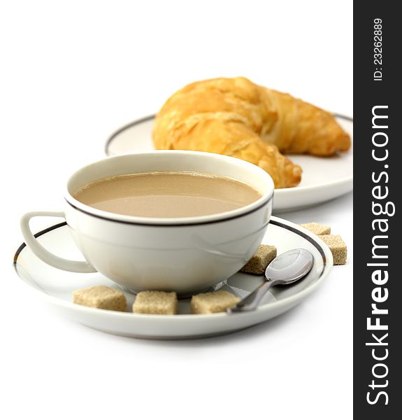 Coffee and Croissant on white background