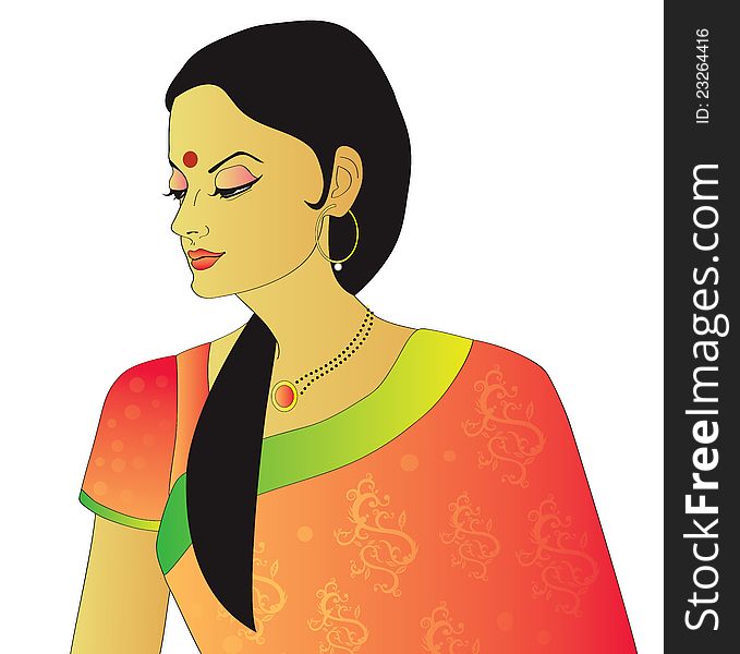 Illustration of a Indian woman wearing sari. Illustration of a Indian woman wearing sari