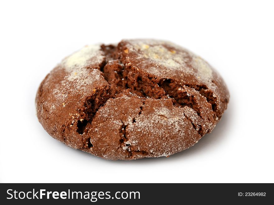 Round chocolate cookie isolated on white background