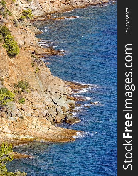 Azure coast of Greece, blue water and rocky costline. Azure coast of Greece, blue water and rocky costline