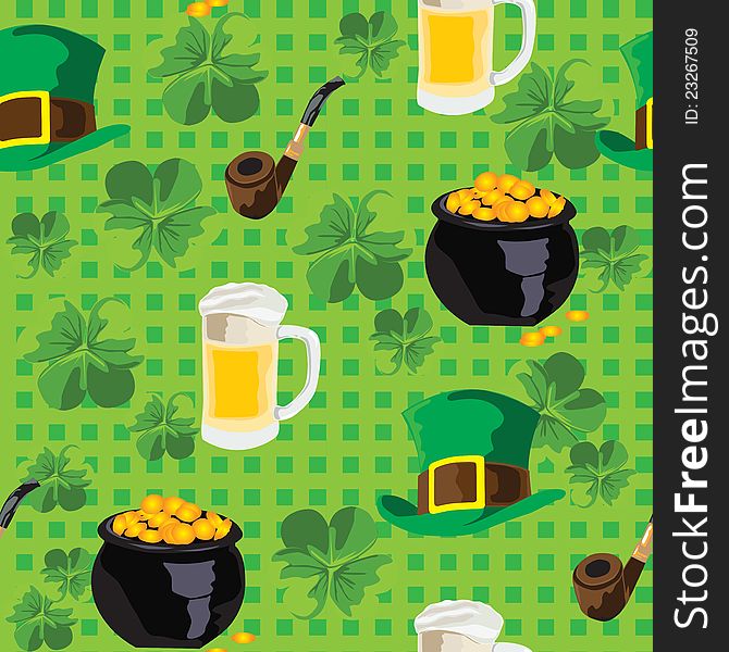 Seamless background with symbols of the holiday of St. Patrick. Seamless background with symbols of the holiday of St. Patrick