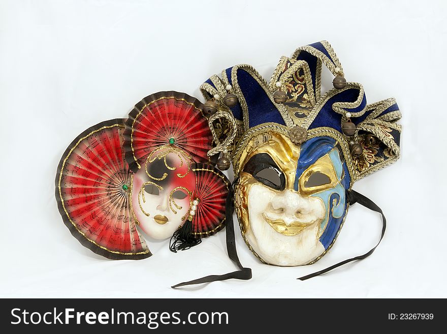 Two carnival mask on white background