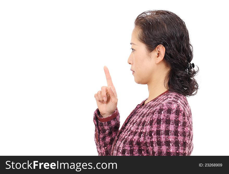 Portrait of a asian business woman with silence gesture