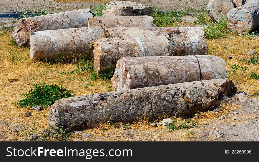 Ruined columns of an ancient city Hierapolis in Pamukkale, Turkey. Ruined columns of an ancient city Hierapolis in Pamukkale, Turkey