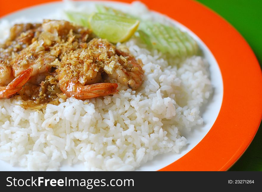 Thai Food Stirred Shrimp with Garlic. Thai Food Stirred Shrimp with Garlic