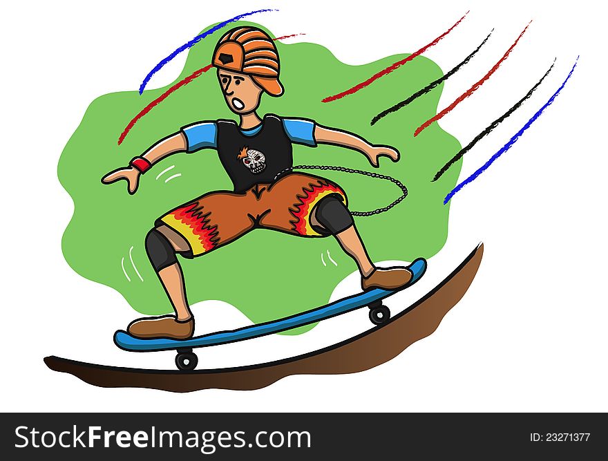 Illustration of a kid riding a skateboard. Illustration of a kid riding a skateboard.