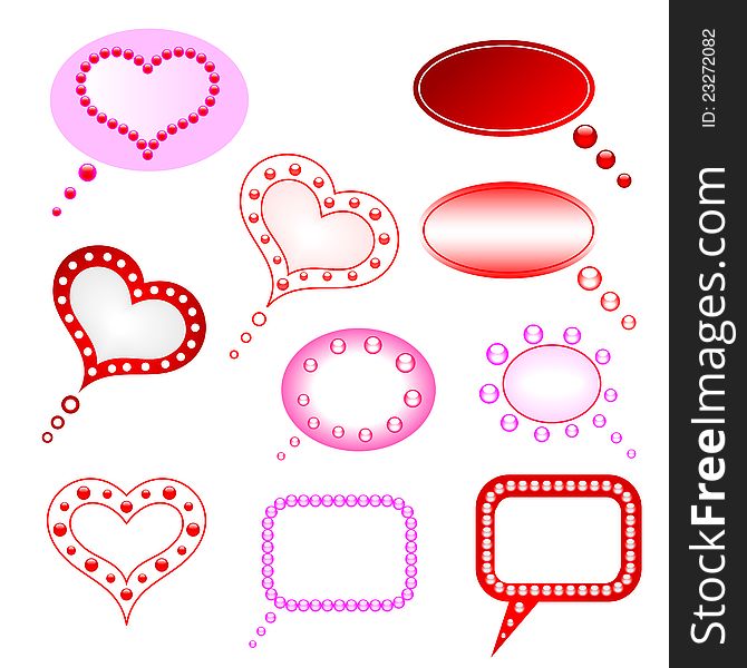 Set of romantic footnotes in the form of hearts, circles and rectangles
