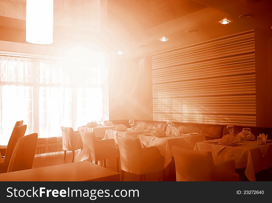 Pictures of the restaurant in a retro with bright backlighting. Pictures of the restaurant in a retro with bright backlighting