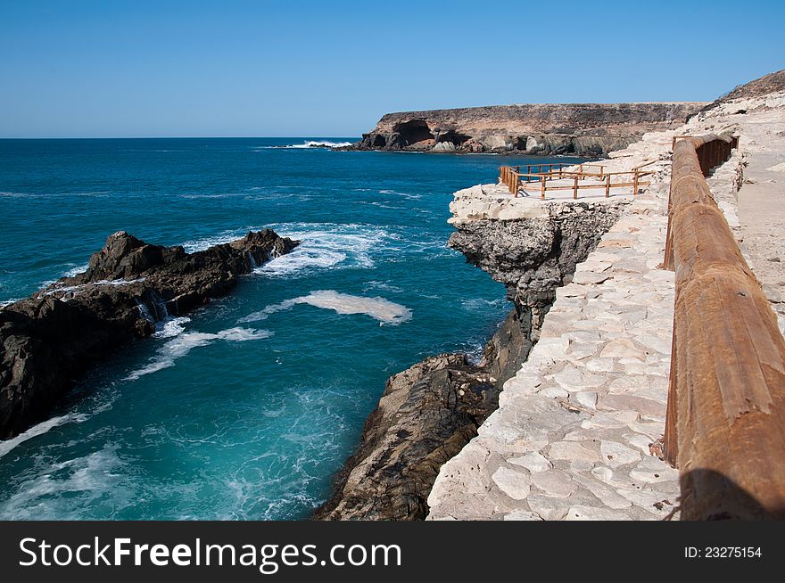 Image shows Playa del Castillo, Fuerteventura, Canaria.