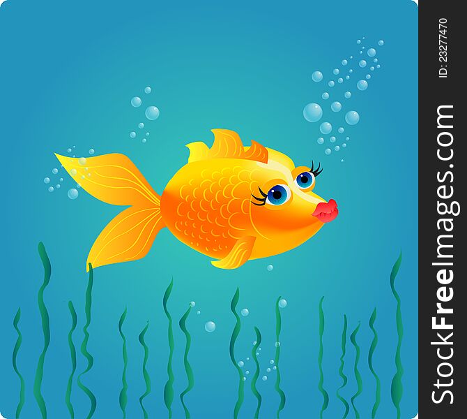 Funny goldfish in the sea made in vector - illustration. Funny goldfish in the sea made in vector - illustration