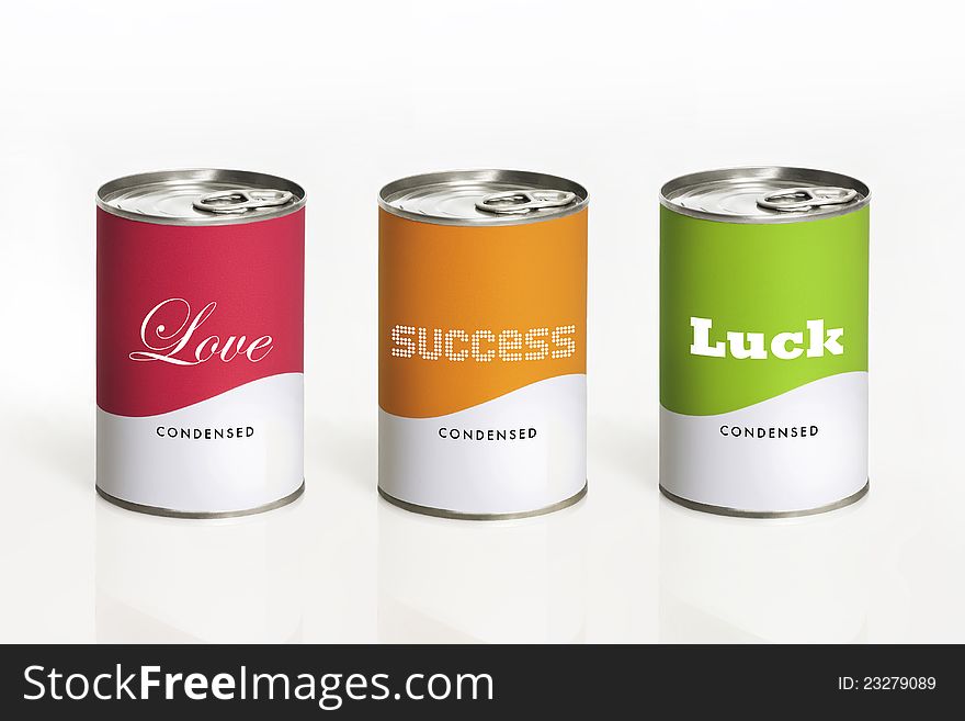Fantasy cans with differents message on white background. Fantasy cans with differents message on white background