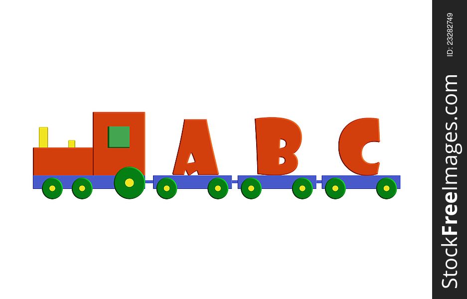 Alphabet train with ABC uppercase letters, locomotive and carriage.