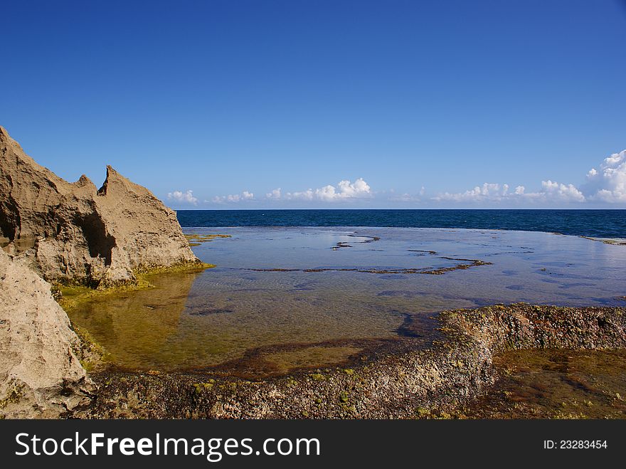 Water pool on lava rock. Water pool on lava rock