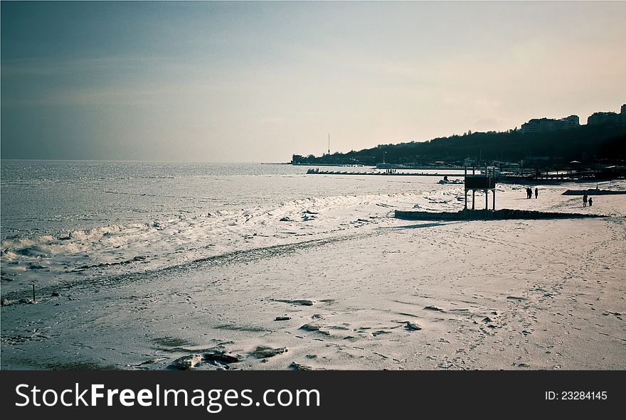 Odessa, cold winter, frozen beach