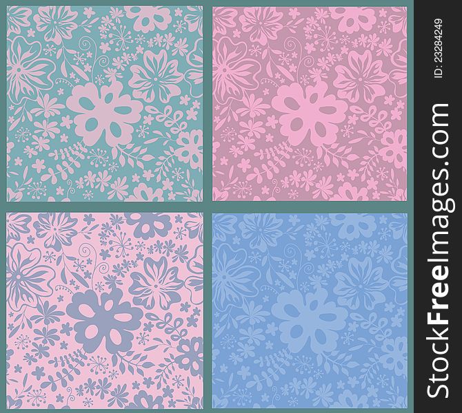 Collection of four floral seamless patterns in pastel tones. Vector illustration. Collection of four floral seamless patterns in pastel tones. Vector illustration