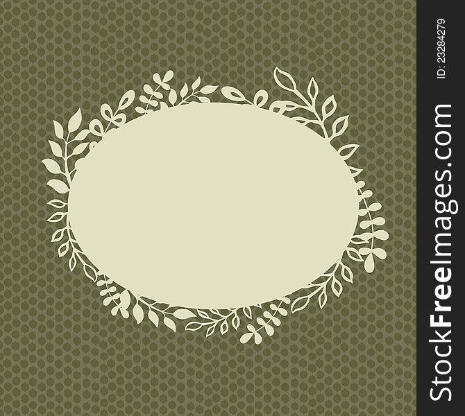Retro floral vignette with hand drawn leaves and twigs. Vector illustration