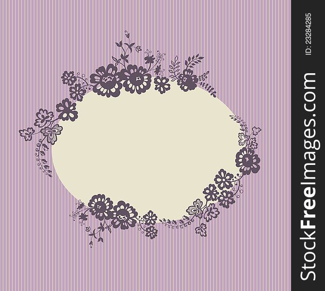 Retro floral graceful vignette with hand drawn flowers, leaves and twigs in rose and lilac tones. Vector illustration. Retro floral graceful vignette with hand drawn flowers, leaves and twigs in rose and lilac tones. Vector illustration