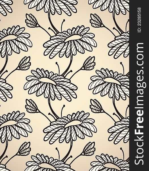 Seamless pattern with chamomiles, vector format