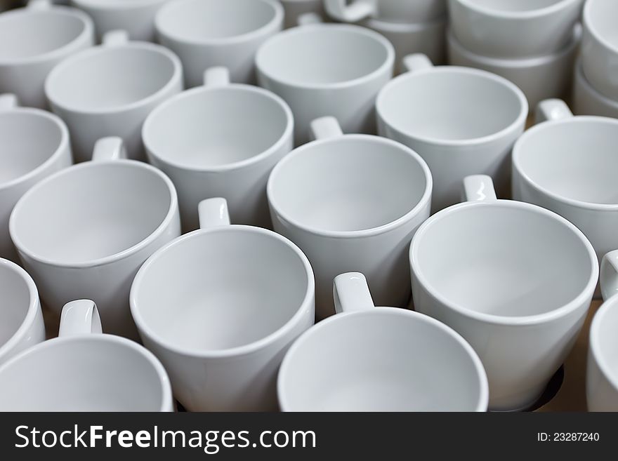 Image of Many white coffee mugs